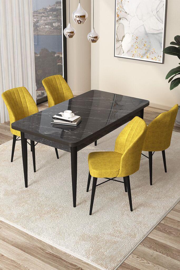 Hanah Home Set Trpezarijski sto i 4 stolice Arp, Žuto-crni