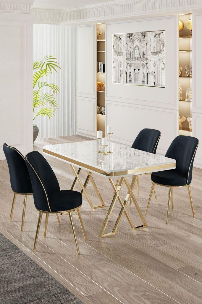 Hanah Home Set Trpezarijski sto i 4 stolice, Teget-beli