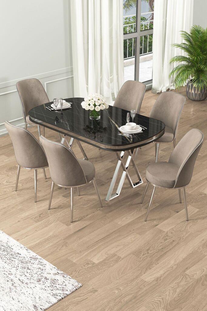 Hanah Home Set Trpezarijski sto i 6 stolica Lai, Bež-crni