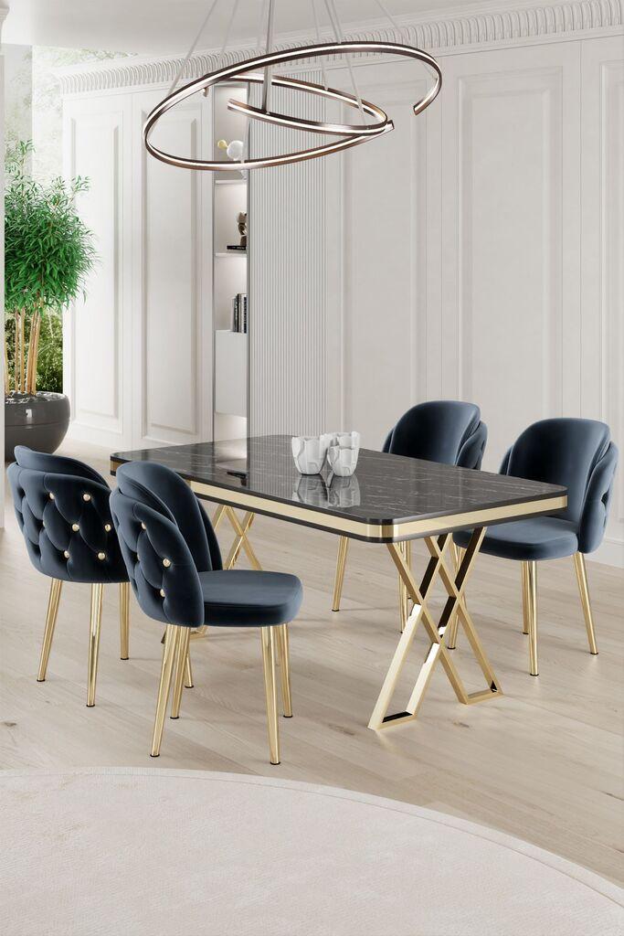 Hanah Home Set Trpezarijski sto i 4 stolice Rigel, Plavo-beli