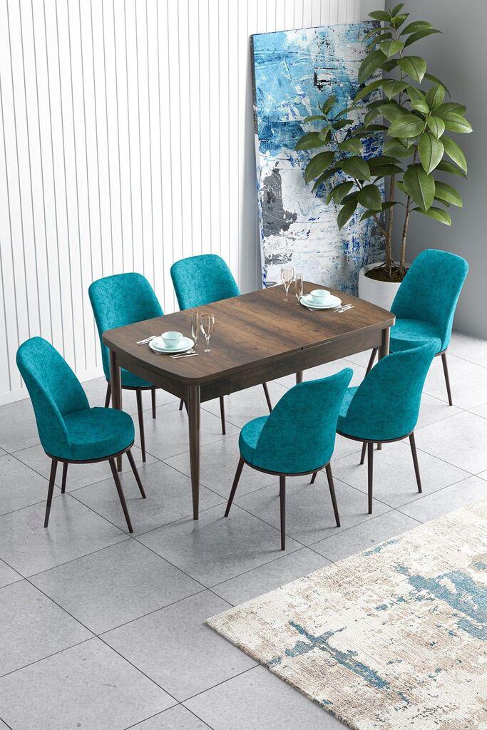 Hanah Home Set Trpezarijski sto i 6 stolica Han, Tirkizno-braon