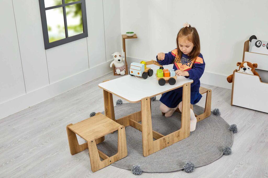 Hanah Home Dečiji set Sto i stolice, 47x45x60cm, Beli