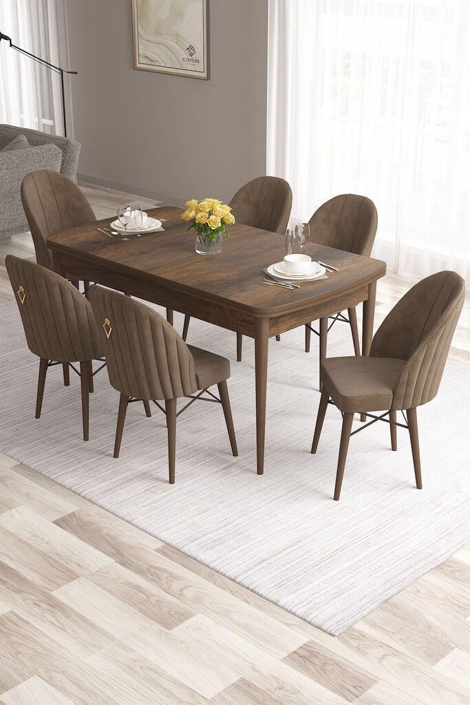 Hanah Home Set Trpezarijski sto i 6 stolica Roz, Braon
