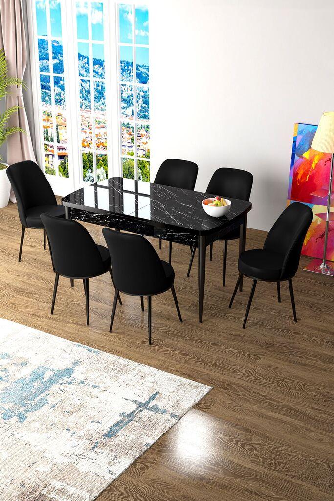 Hanah Home Set Trpezarijski sto i 6 stolica Zen, Crni