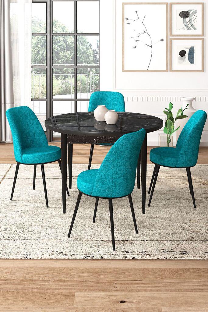 Hanah Home Set Trpezarijski sto i 4 stolice, Tirkizno-crni