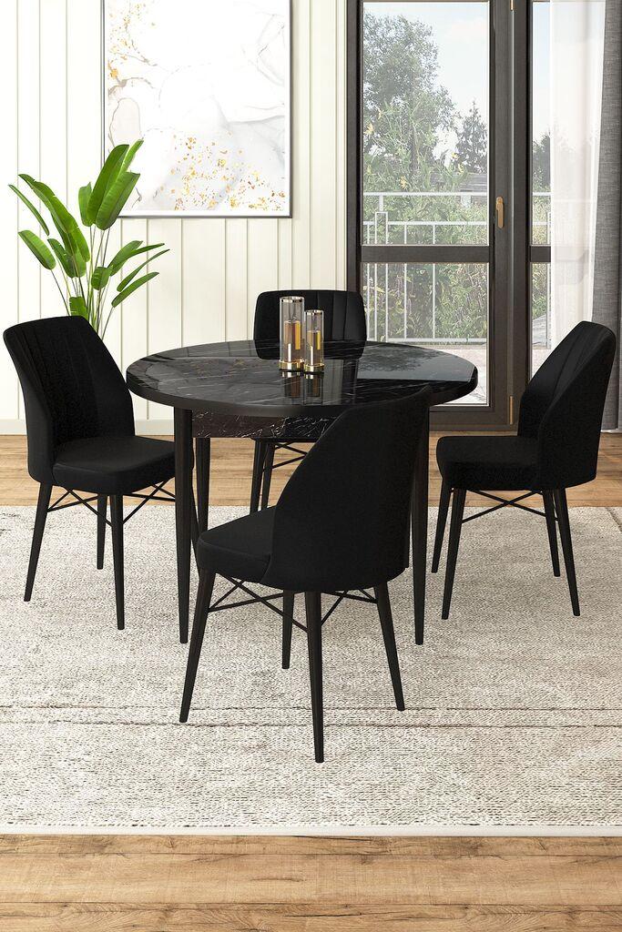 Hanah Home Set Trpezarijski sto i 4 stolice, Crni