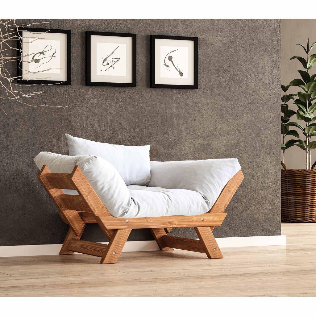 Hanah Home Baštenska sofa sa jednim sedištem i jastukom, Tikovina i bela