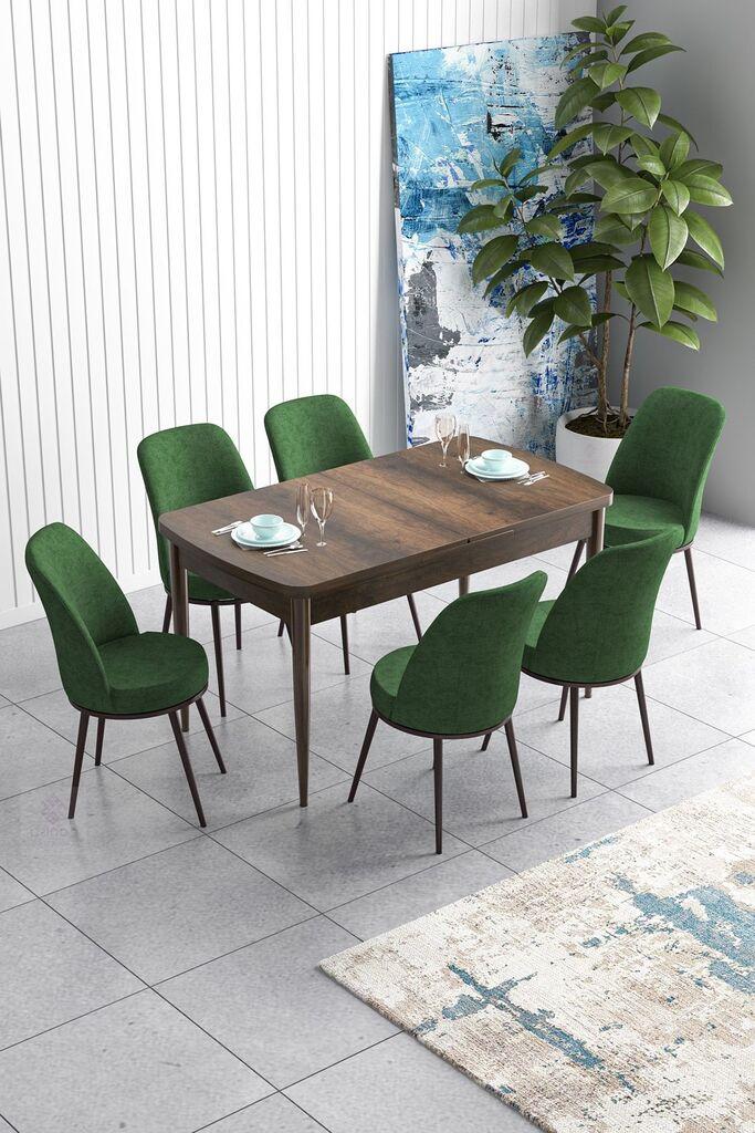 Hanah Home Set Trpezarijski sto i 6 stolica Han, Zeleno-braon