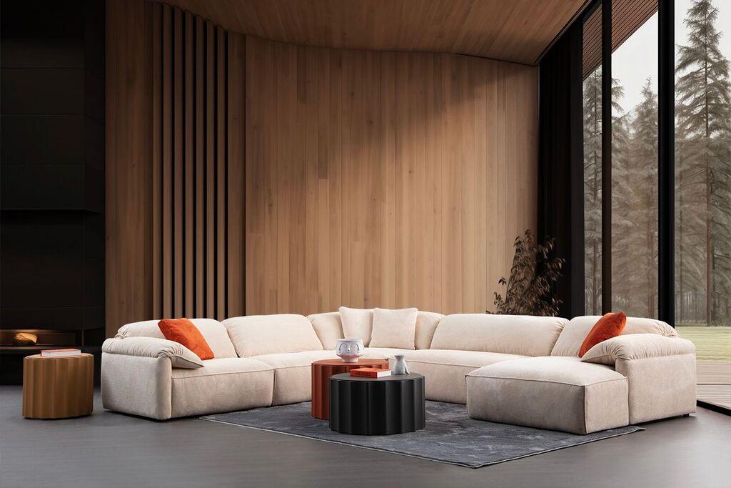 Atelier del Sofa Ugaona garnitura Flamingo, 335x385x80 cm, Krem
