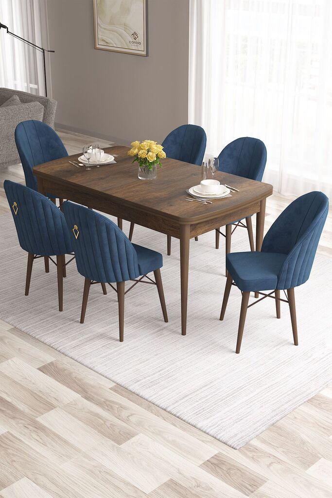 Hanah Home Set Trpezarijski sto i 6 stolica Roz, Plavo-braon