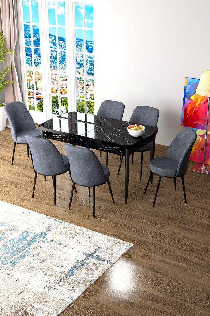 Hanah Home Set Trpezarijski sto i 6 stolica Zen, Sivo-crni
