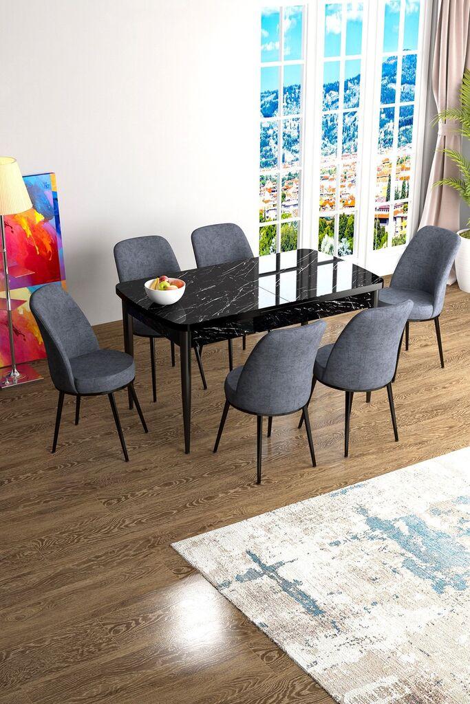 Hanah Home Set Trpezarijski sto i 6 stolica Han, Sivo-crni