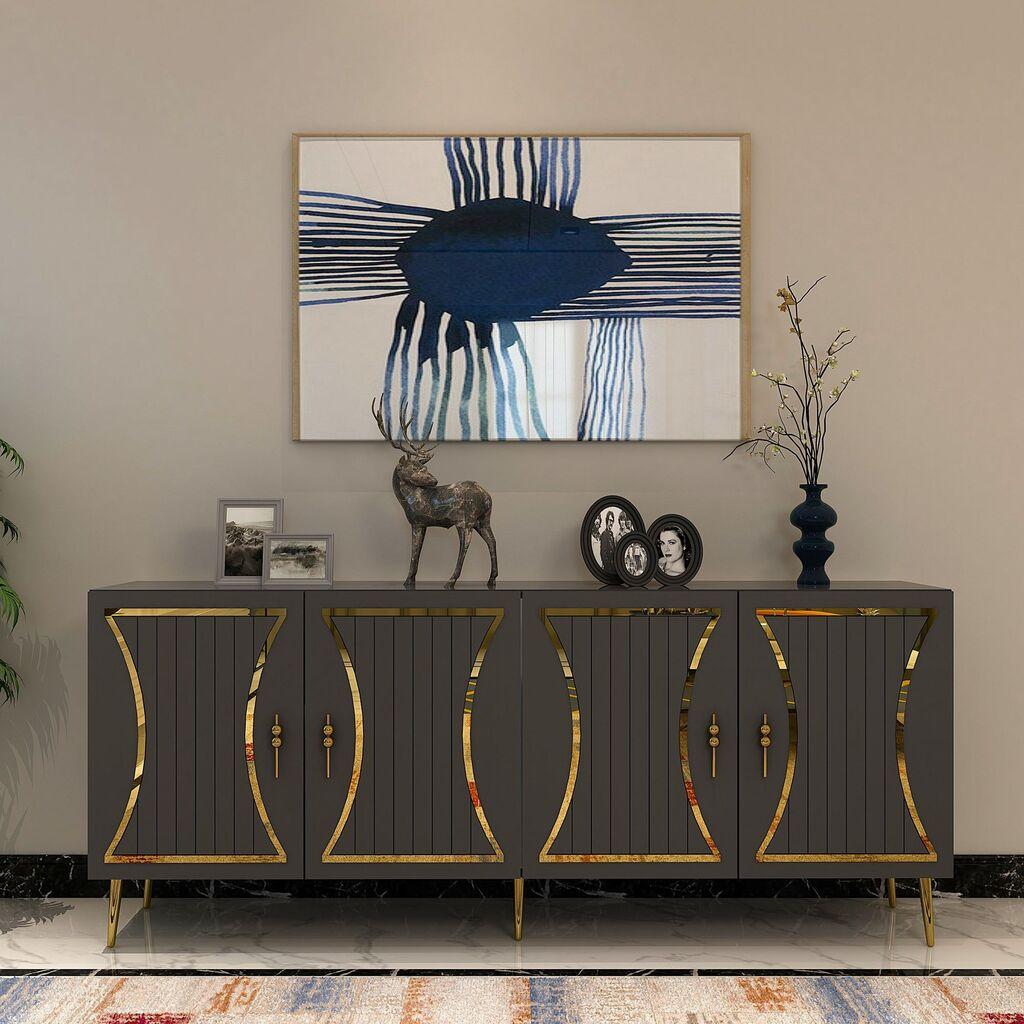 Hanah Home Konzolni sto Tean, 150x75x35 cm, Antracit-zlatne boje