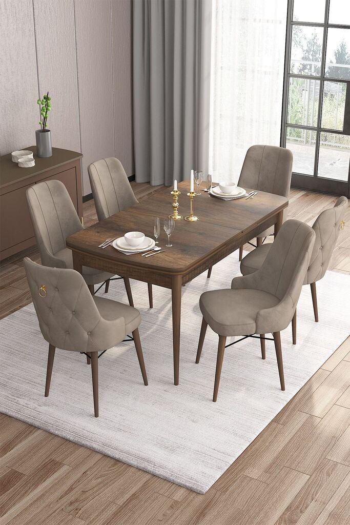 Hanah Home Set Trpezarijski sto i 6 stolica Are, Bež-braon