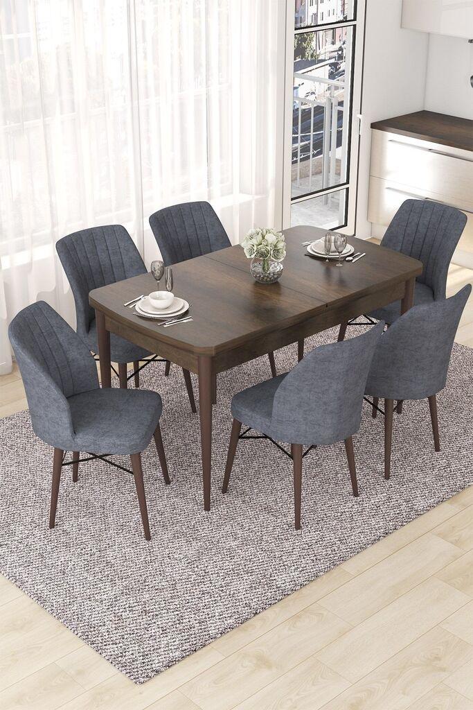 Hanah Home Set Trpezarijski sto i 6 stolica Nef, Sivo-braon