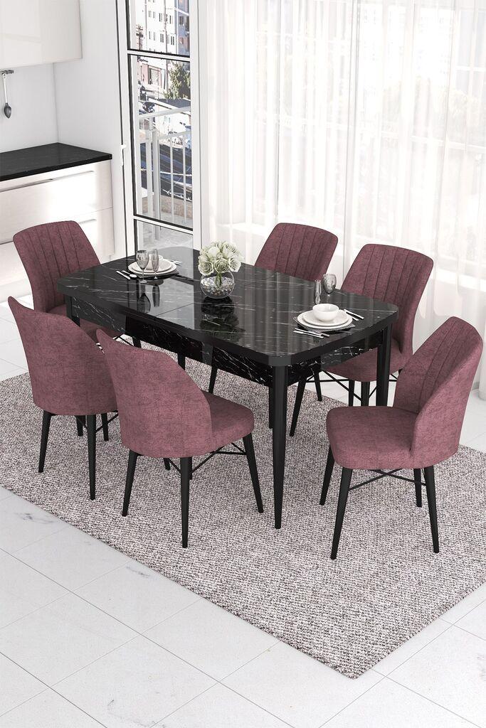 Hanah Home Set Trpezarijski sto i 6 stolica Eva, Prljavo roze