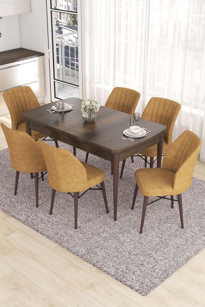 Hanah Home Set Trpezarijski sto i 6 stolica Eva, Oker-braon