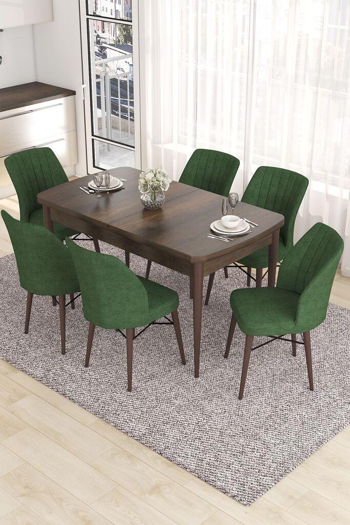 Hanah Home Set Trpezarijski sto i 6 stolica Eva, Zeleno-braon
