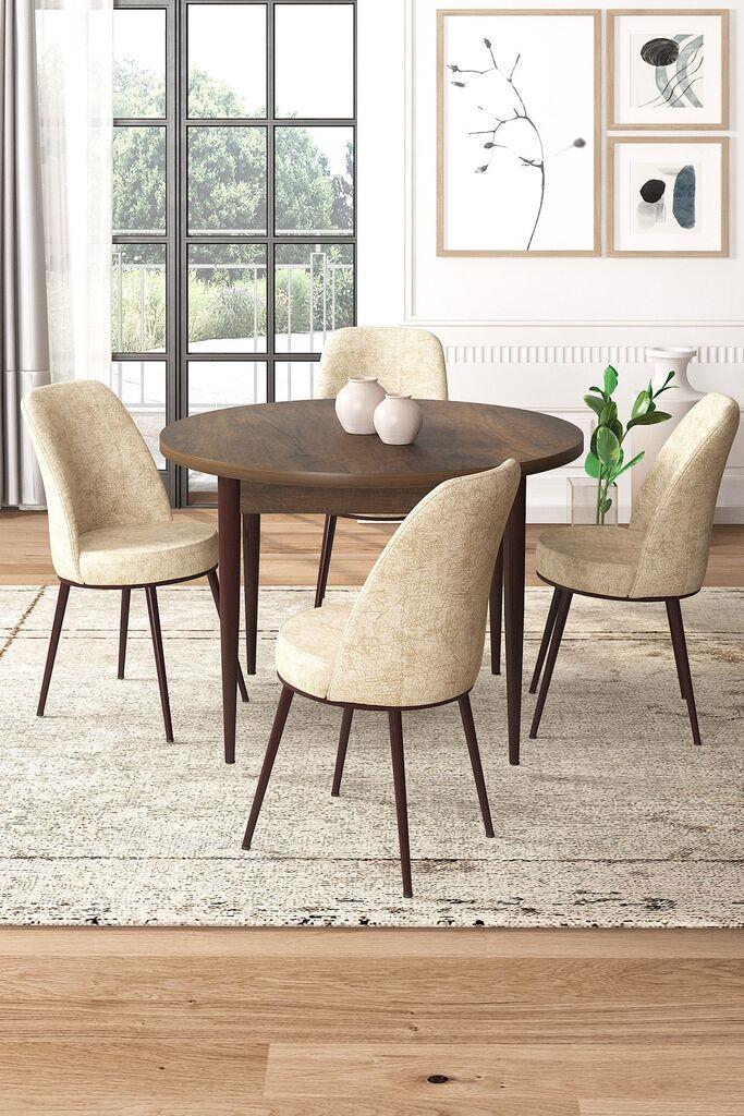Hanah Home Set Trpezarijski sto i 4 stolice, Bež-braon