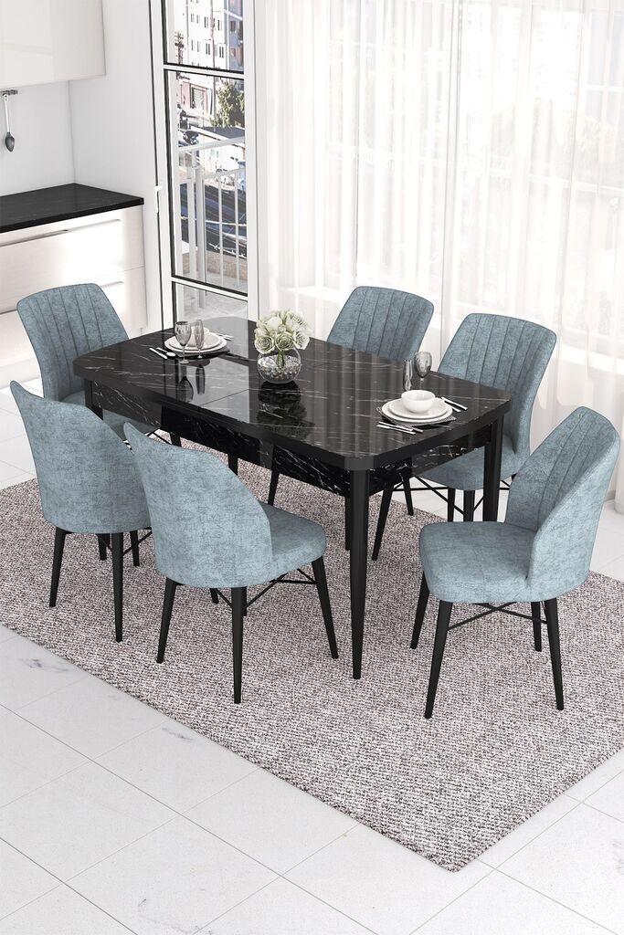 Hanah Home Set Trpezarijski sto i 6 stolica Eva, Sivo-crni