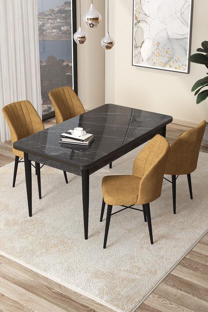 Hanah Home Set Trpezarijski sto i 4 stolice Arp, Oker-crni