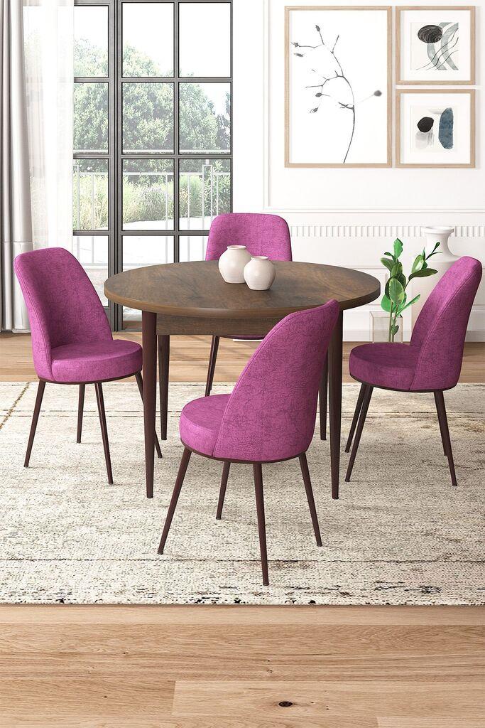 Hanah Home Set Trpezarijski sto i 4 stolice, Ljubičasto-braon