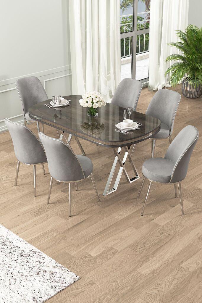 Hanah Home Set Trpezarijski sto i 6 stolica Lai, Sivi