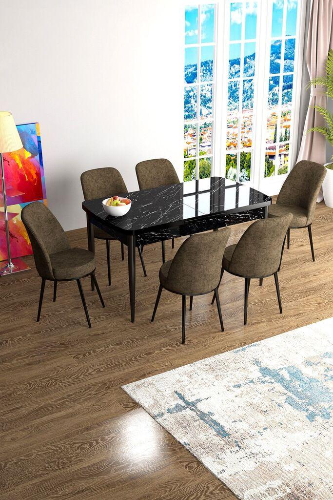 Hanah Home Set Trpezarijski sto i 6 stolica Han, Braon-crni