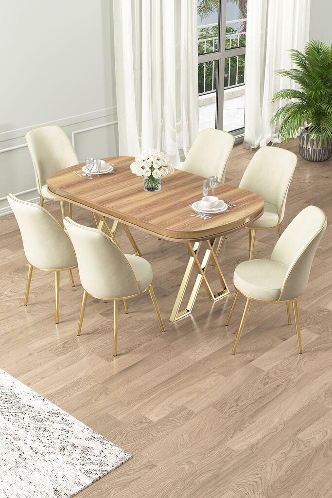 Hanah Home Set Trpezarijski sto i 6 stolica Lai, Krem