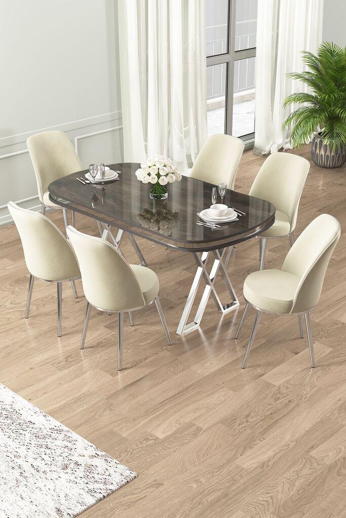 Hanah Home Set Trpezarijski sto i 6 stolica Lai, Krem