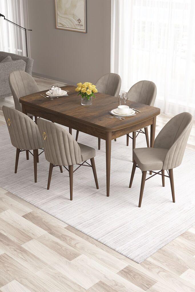 Hanah Home Set Trpezarijski sto i 6 stolica Roz, Bež-braon