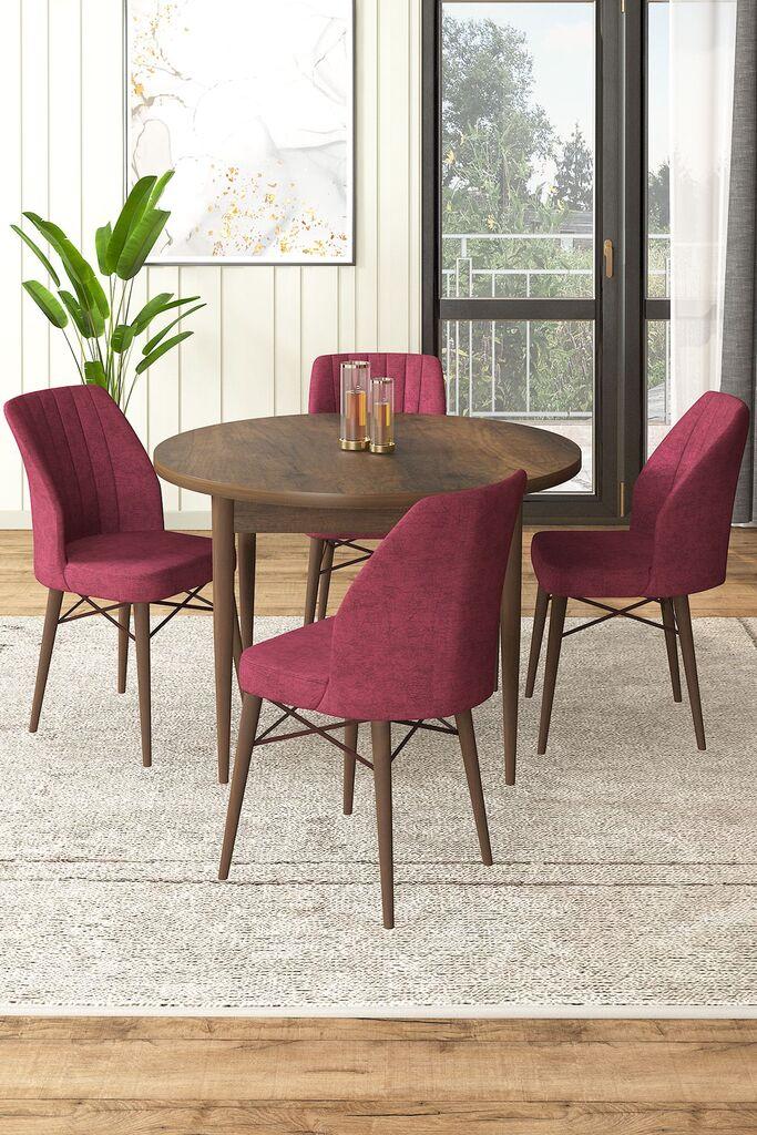 Hanah Home Set Trpezarijski sto i 4 stolice, Bordo-braon
