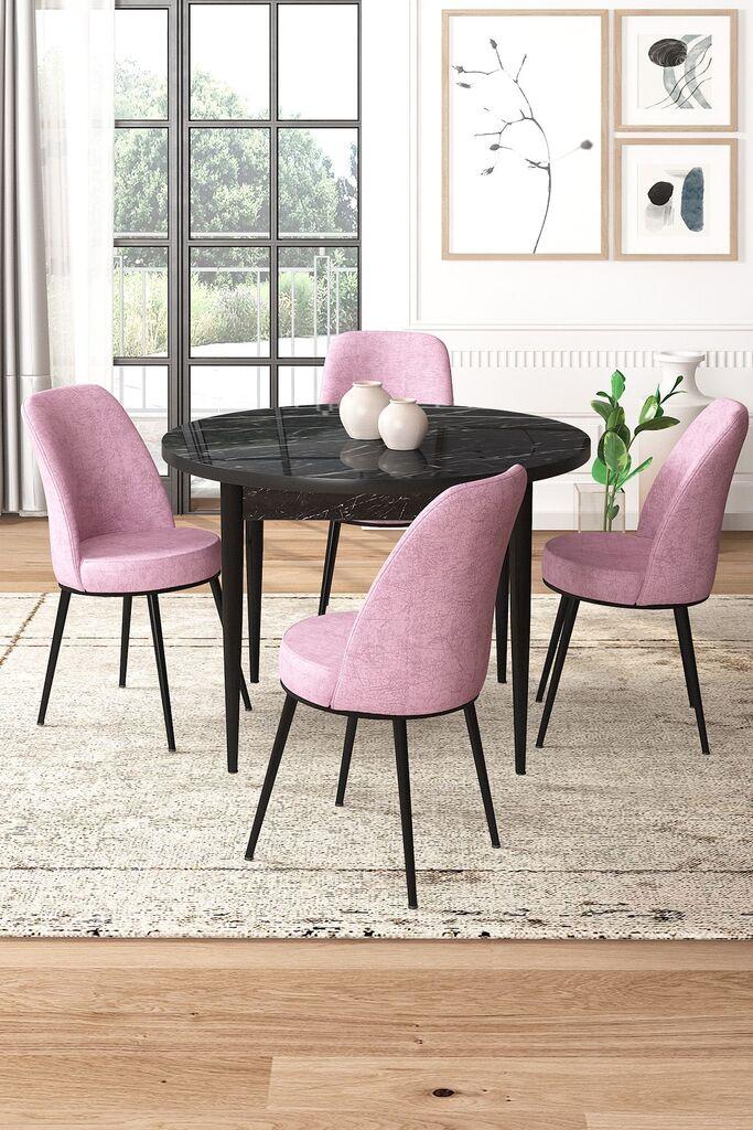 Hanah Home Set Trpezarijski sto i 4 stolice, Roze-crni