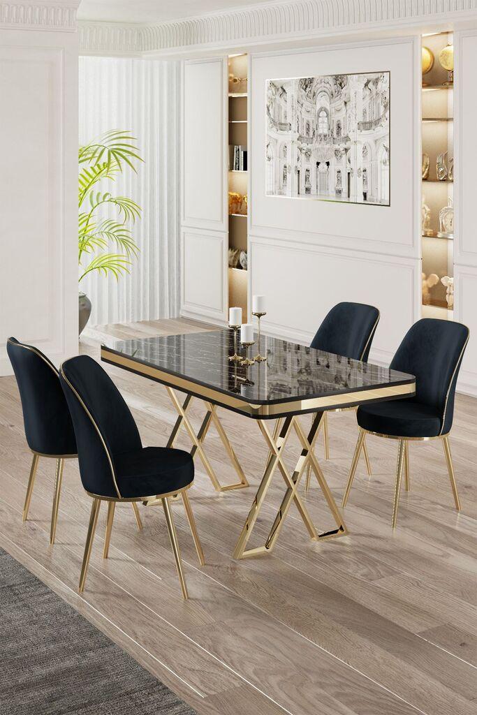 Hanah Home Set Trpezarijski sto i 4 stolice, Teget-crni