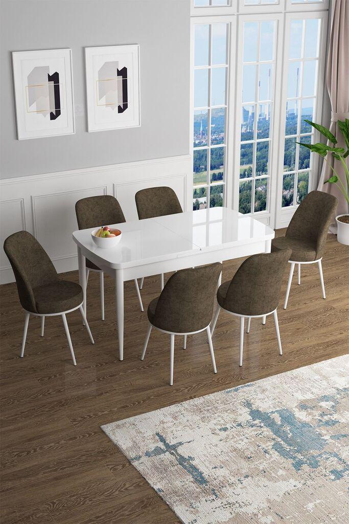 Hanah Home Set Trpezarijski sto i 6 stolica Han, Braon-beli