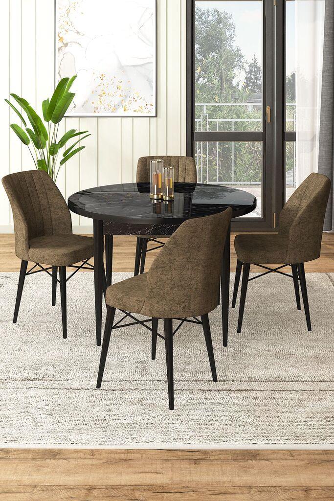 Hanah Home Set Trpezarijski sto i 4 stolice, Braon-crni