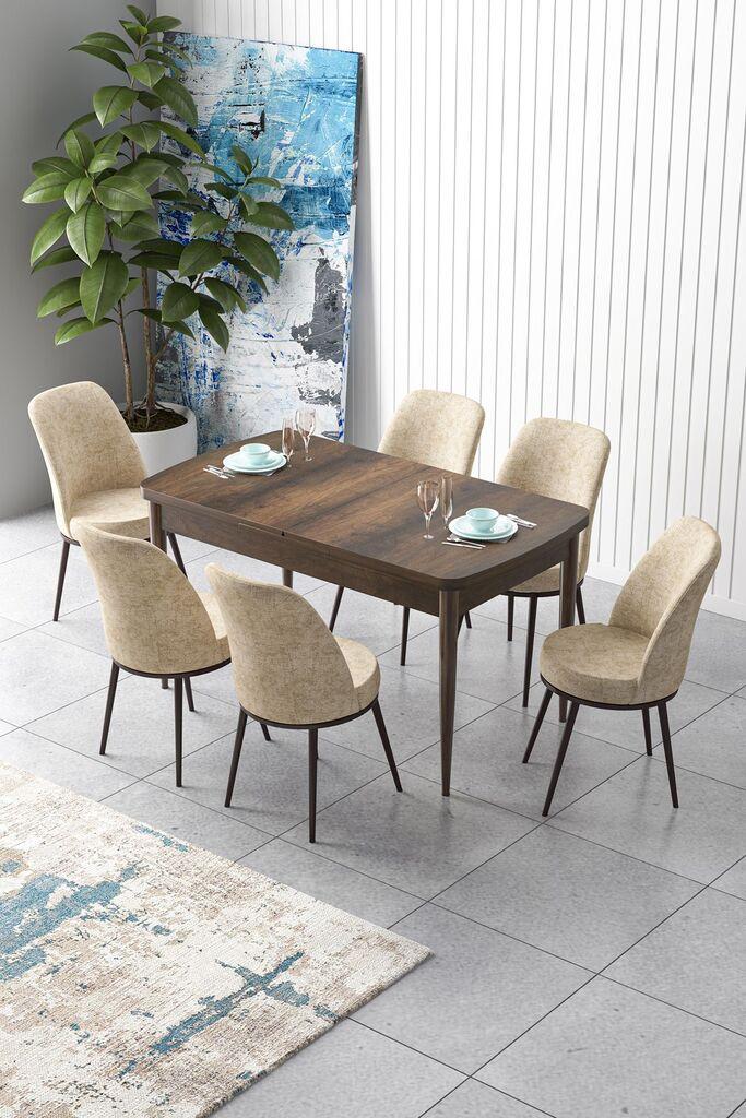 Hanah Home Set Trpezarijski sto i 6 stolica Zen, Krem-braon