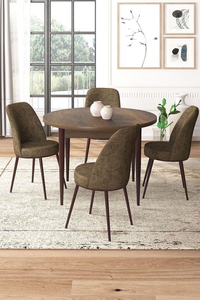 Hanah Home Set Trpezarijski sto i 4 stolice, Braon