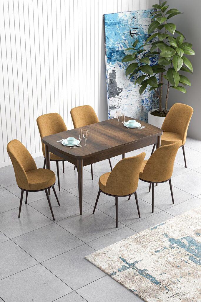 Hanah Home Set Trpezarijski sto i 6 stolica Han, Oker-braon