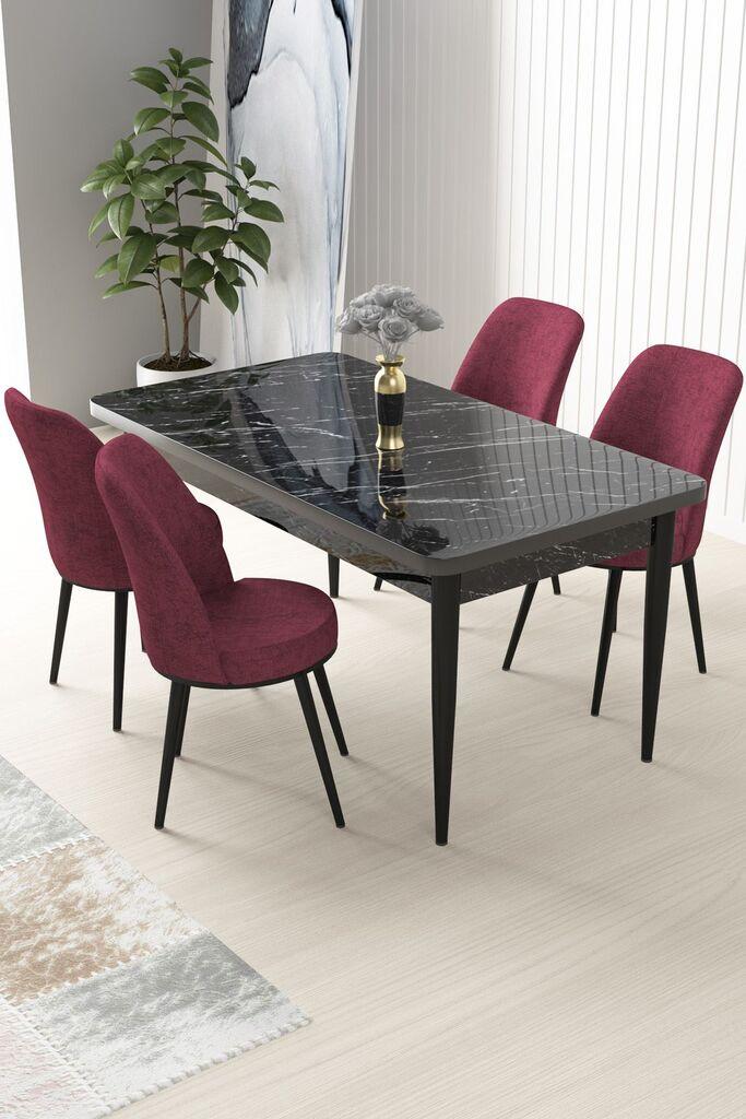Hanah Home Set Trpezarijski sto i 4 stolice Nil, Bordo-crni