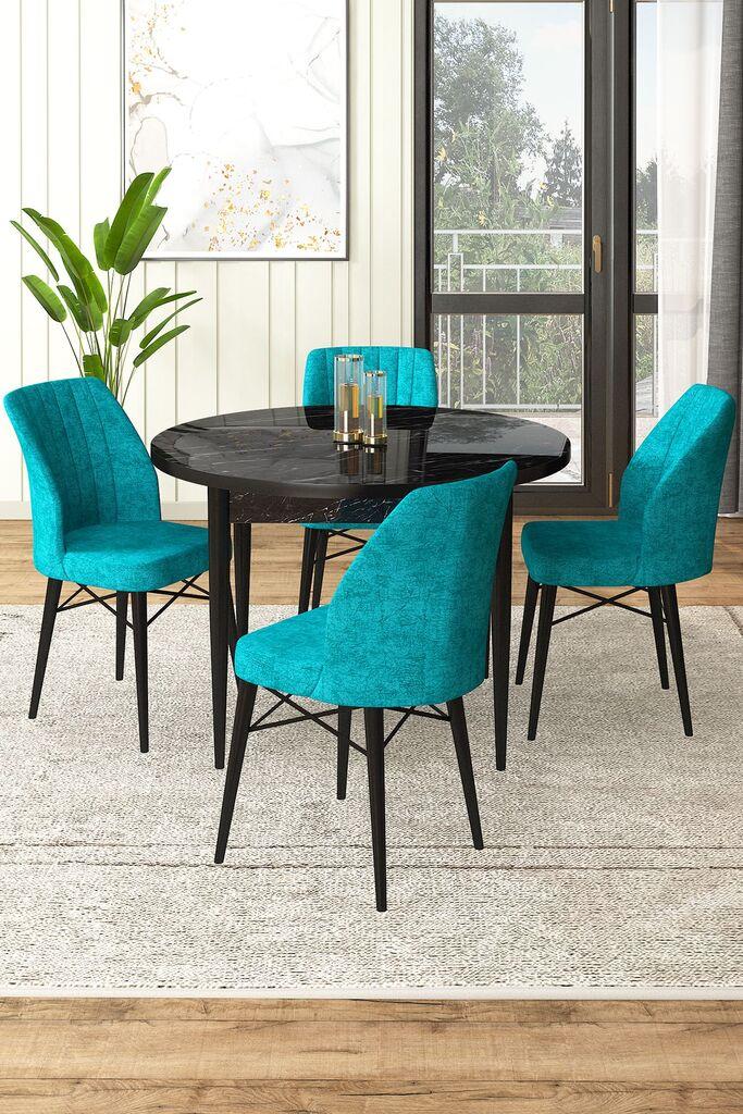 Hanah Home Set Trpezarijski sto i 4 stolice, Tirkizno-crni