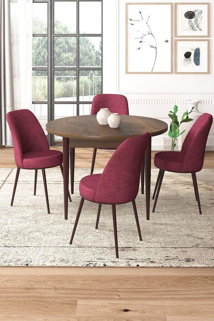 Hanah Home Set Trpezarijski sto i 4 stolice, Bordo-braon
