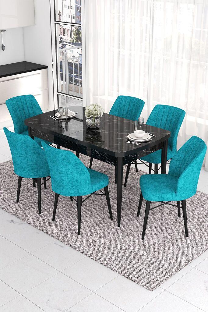 Hanah Home Set Trpezarijski sto i 6 stolica Eva, Tirkizno-crni