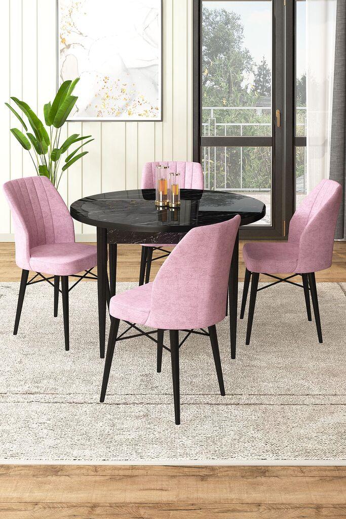 Hanah Home Set Trpezarijski sto i 4 stolice, Crno-roze