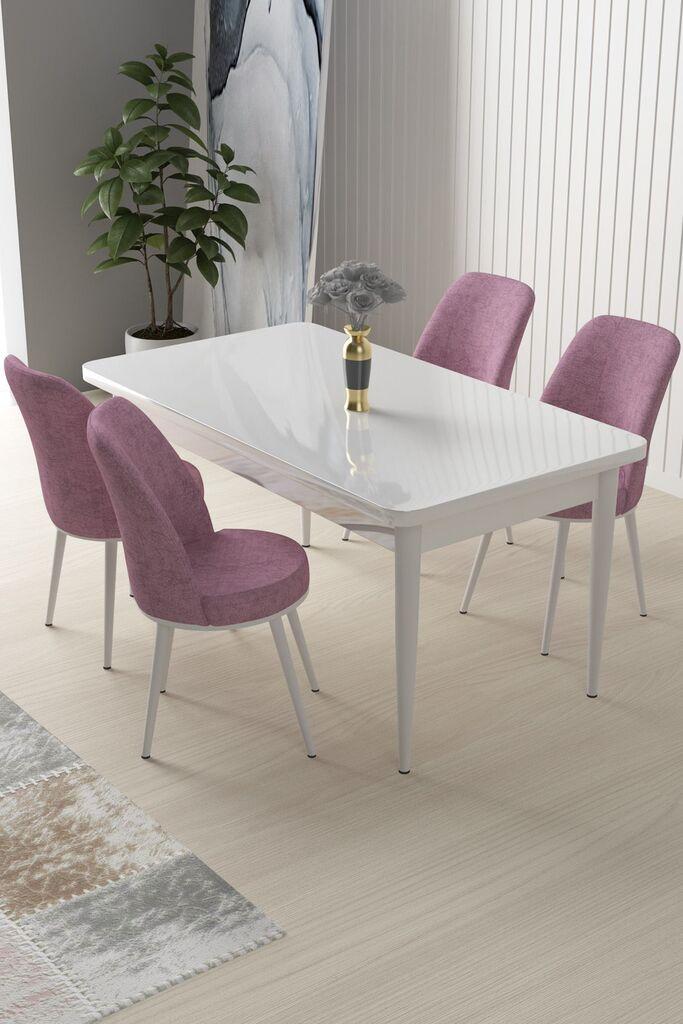 Hanah Home Set Trpezarijski sto i 4 stolice Nil, Belo-roze