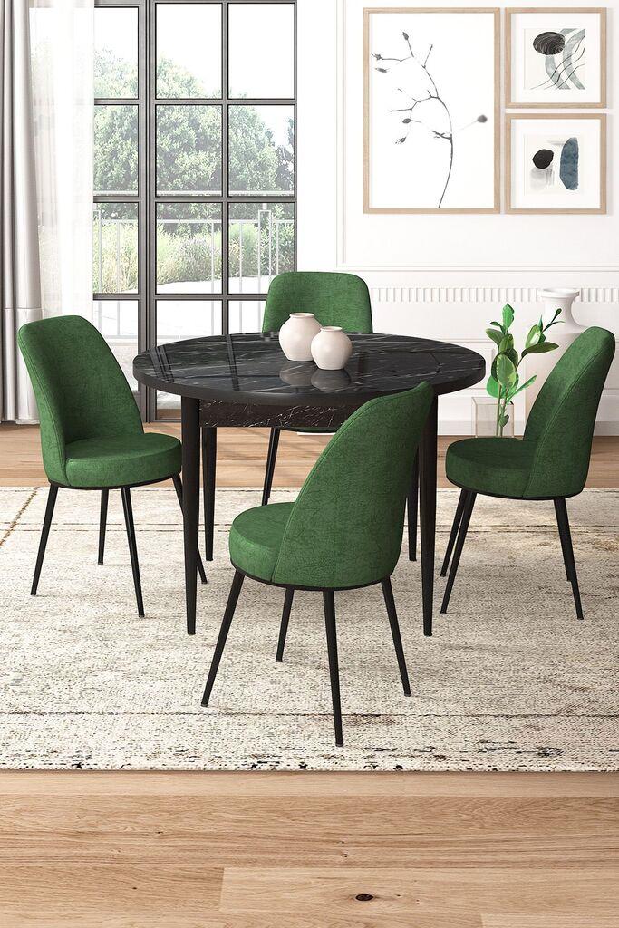 Hanah Home Set Trpezarijski sto i 4 stolice, Zeleno-crni