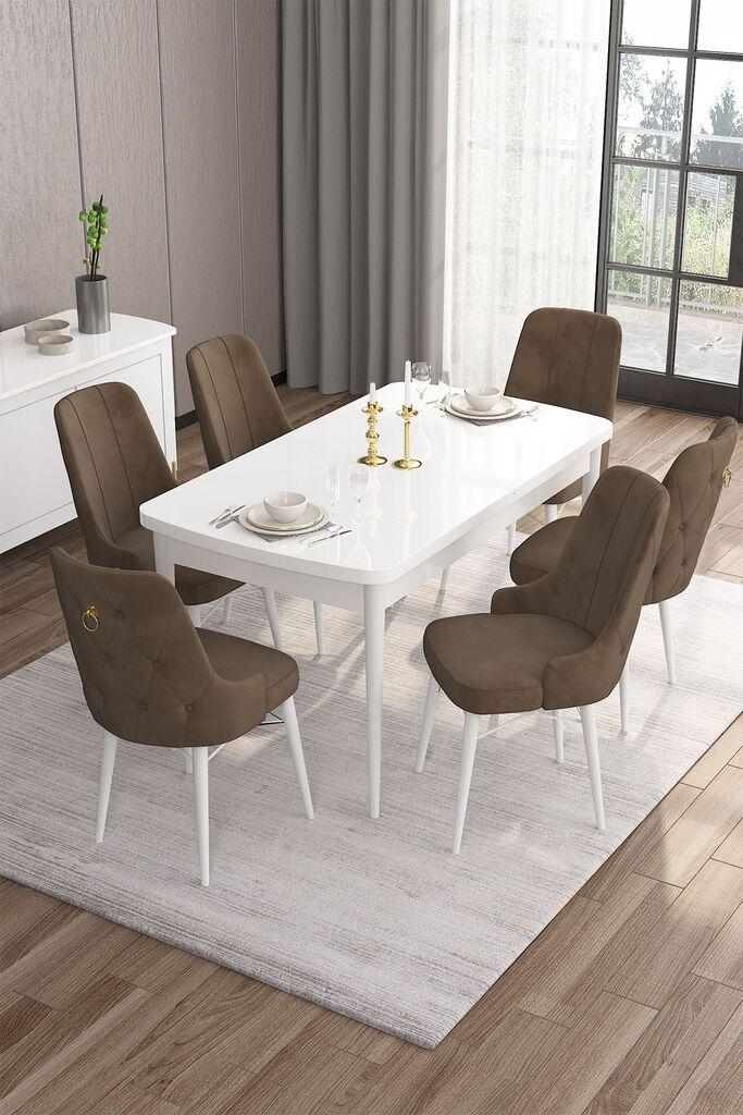 Hanah Home Set Trpezarijski sto i 6 stolica Are, Braon-beli