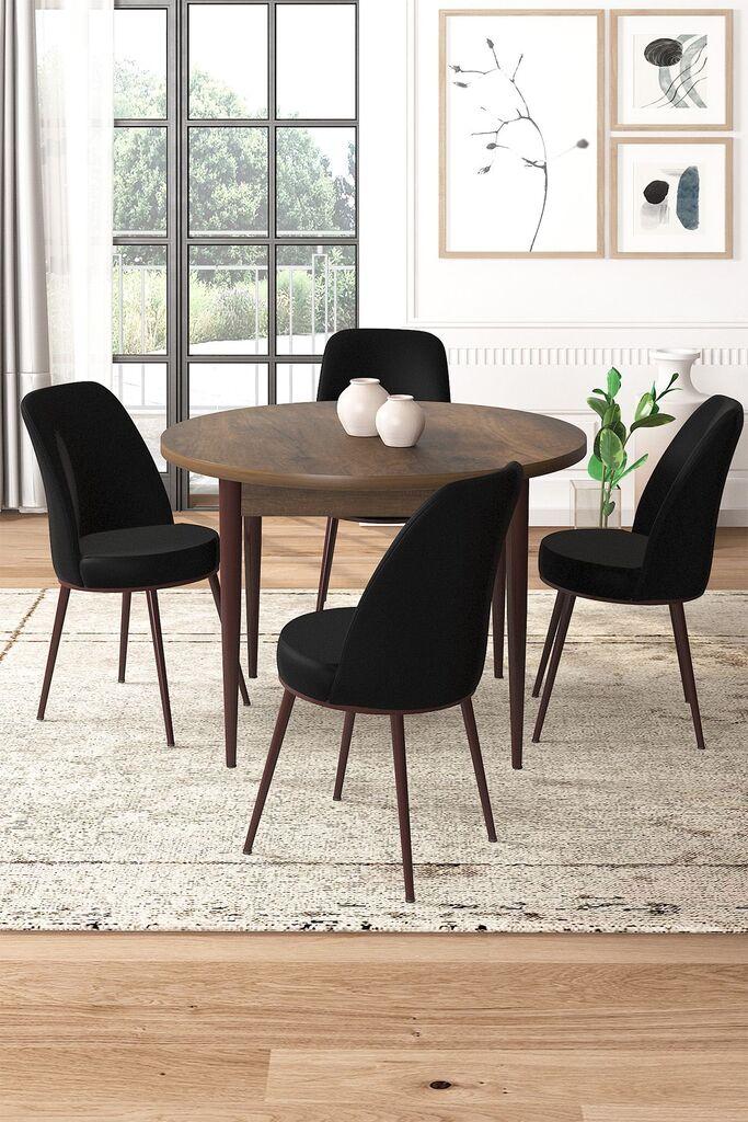 Hanah Home Set Trpezarijski sto i 4 stolice, Crno-braon