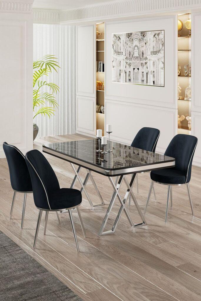 Hanah Home Set Trpezarijski sto i 4 stolice, Teget-crni