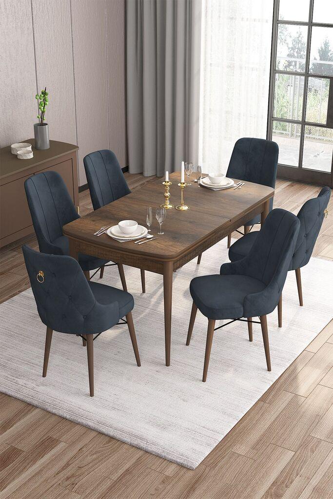 Hanah Home Set Trpezarijski sto i 6 stolica Are, Antracit-braon